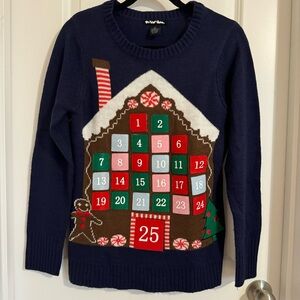 Planet Gold Navy Blue Christmas Sweater, M